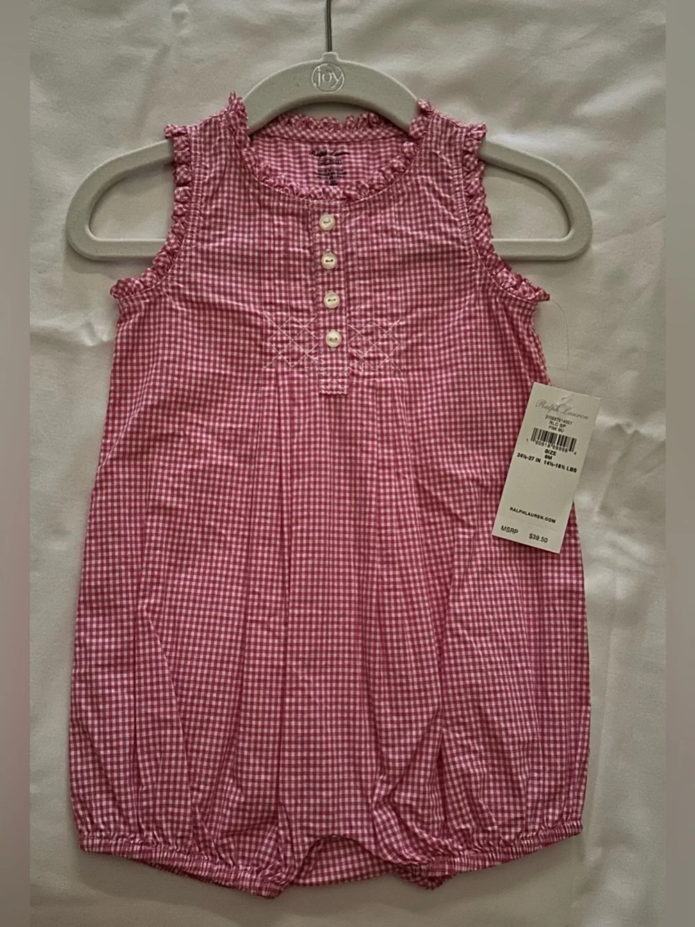NWT Ralph Lauren Pink Gingham Sleeveless Bubble Romper Size 6 Month
